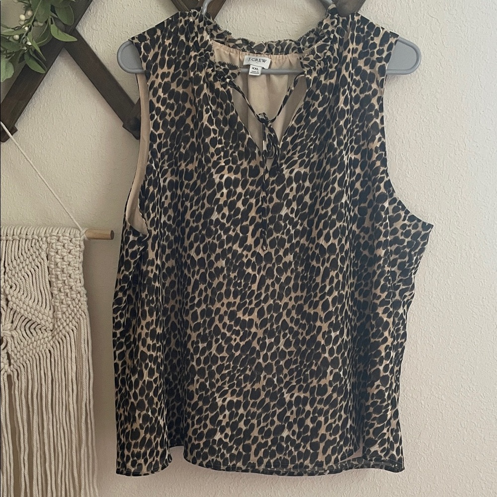 J. Crew Factory Animal Print Ruffle Neck Blouse